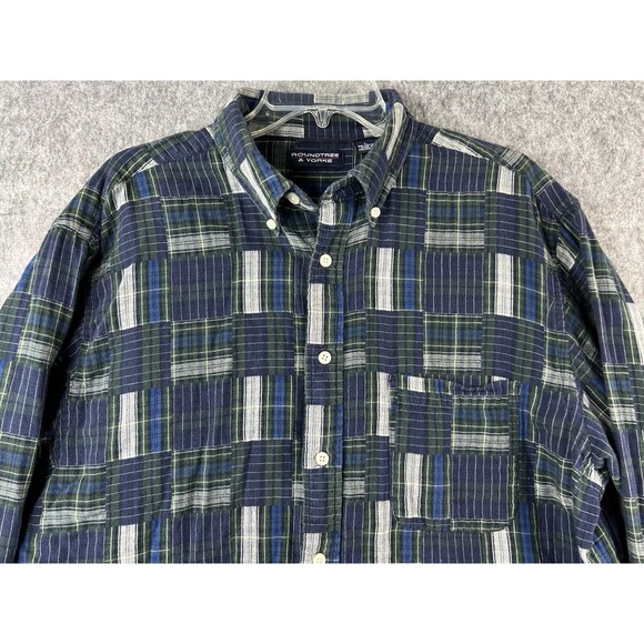 Roundtree & Yorke Plaid Patchwork Shirt Men’s L Long Sleeve - Picture 2 of 7